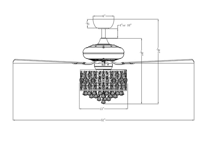 Parrot Uncle 52" Wethington Modern Downrod Mount Reversible Crystal Ceiling Fan with Lighting and Remote Control