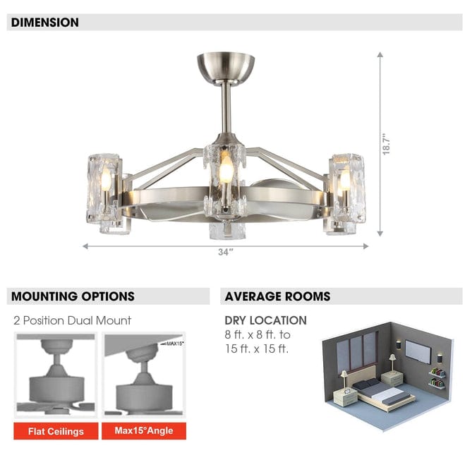 Parrot Uncle 34" Bucholz Modern DC Motor Brushed Nickel Downrod Mount Reversible Ceiling Fan with LED Lighting and Remote Control