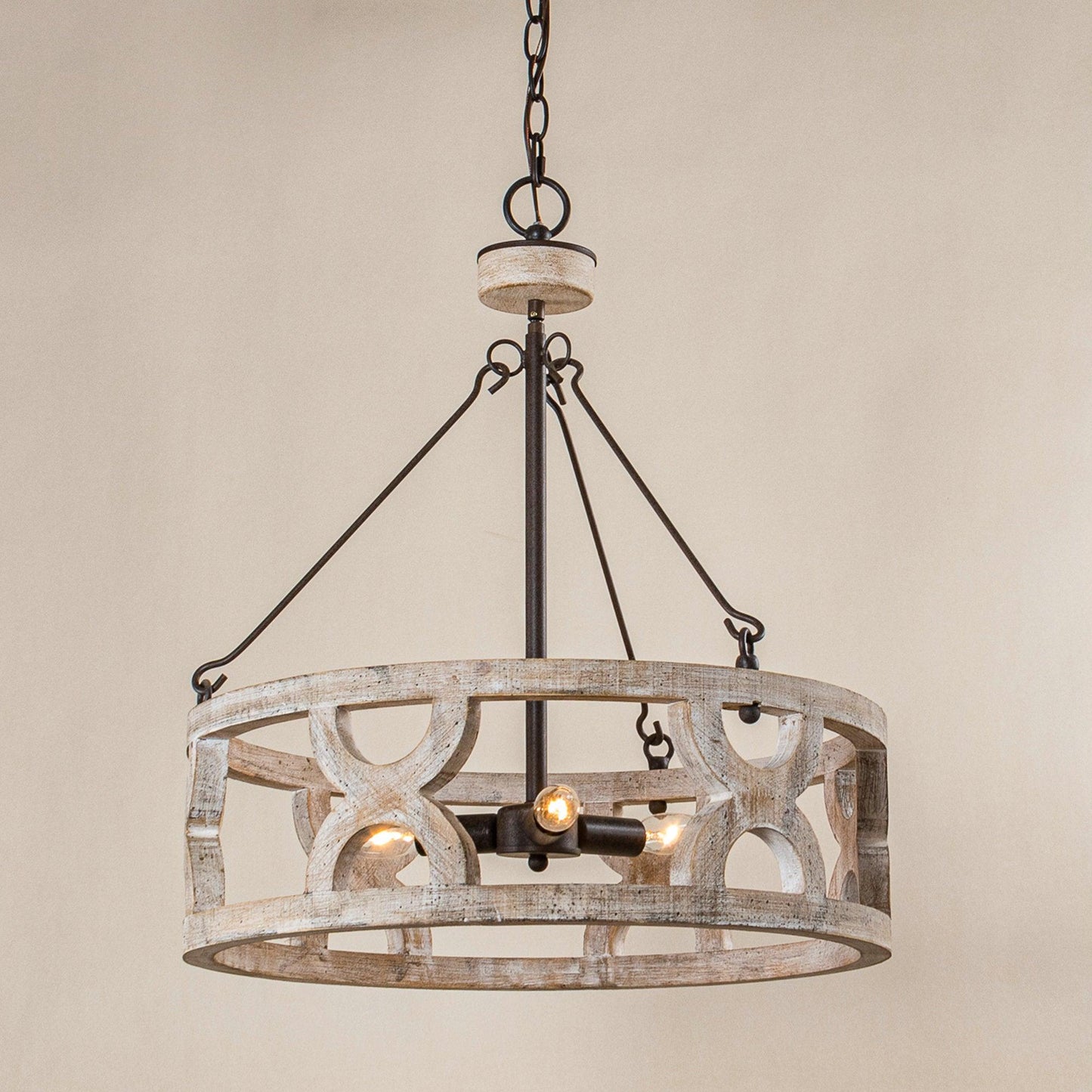 Chokio 3-Light Distressed White Drum Chandelier