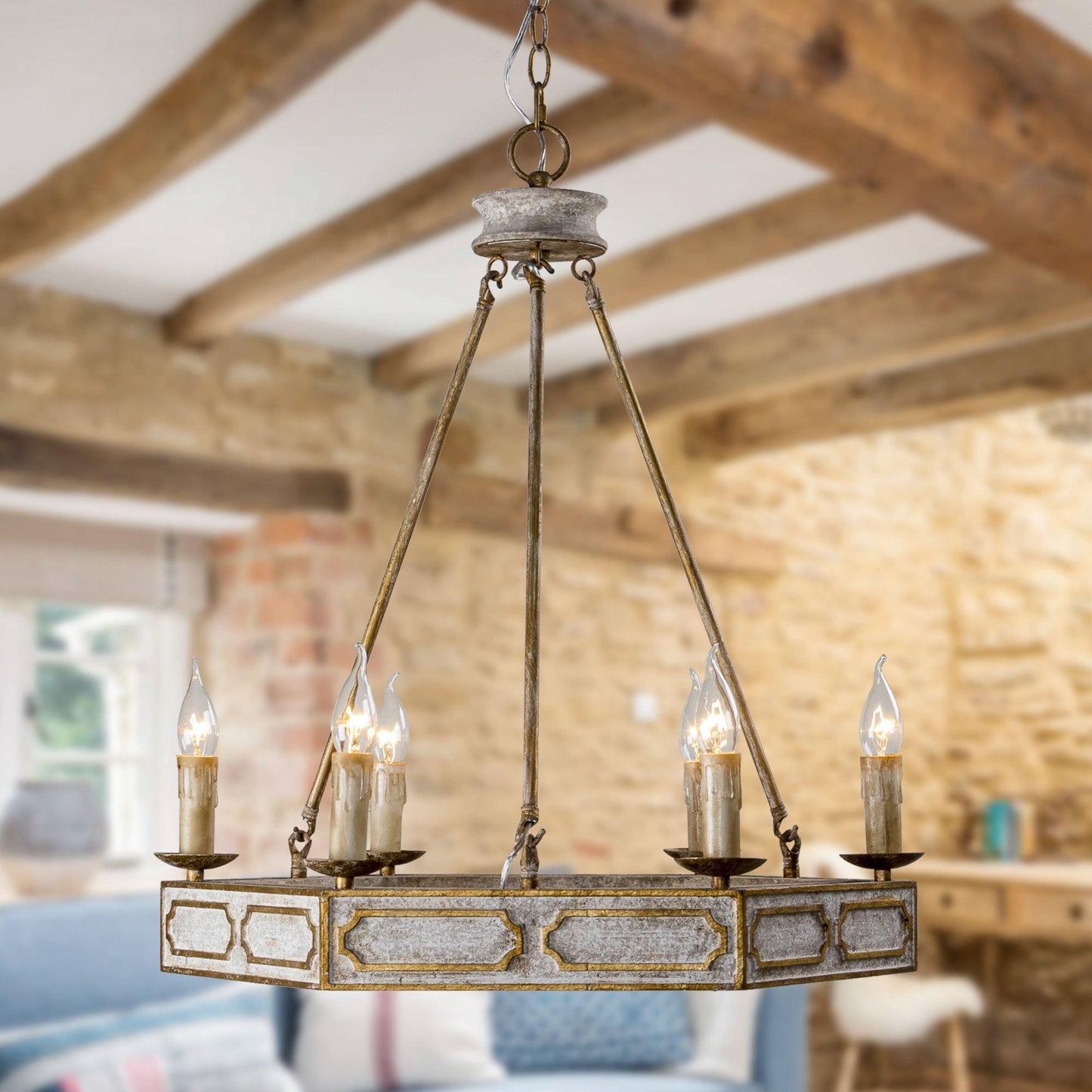 6-Light Farmhouse Wooden Pendant Lighting