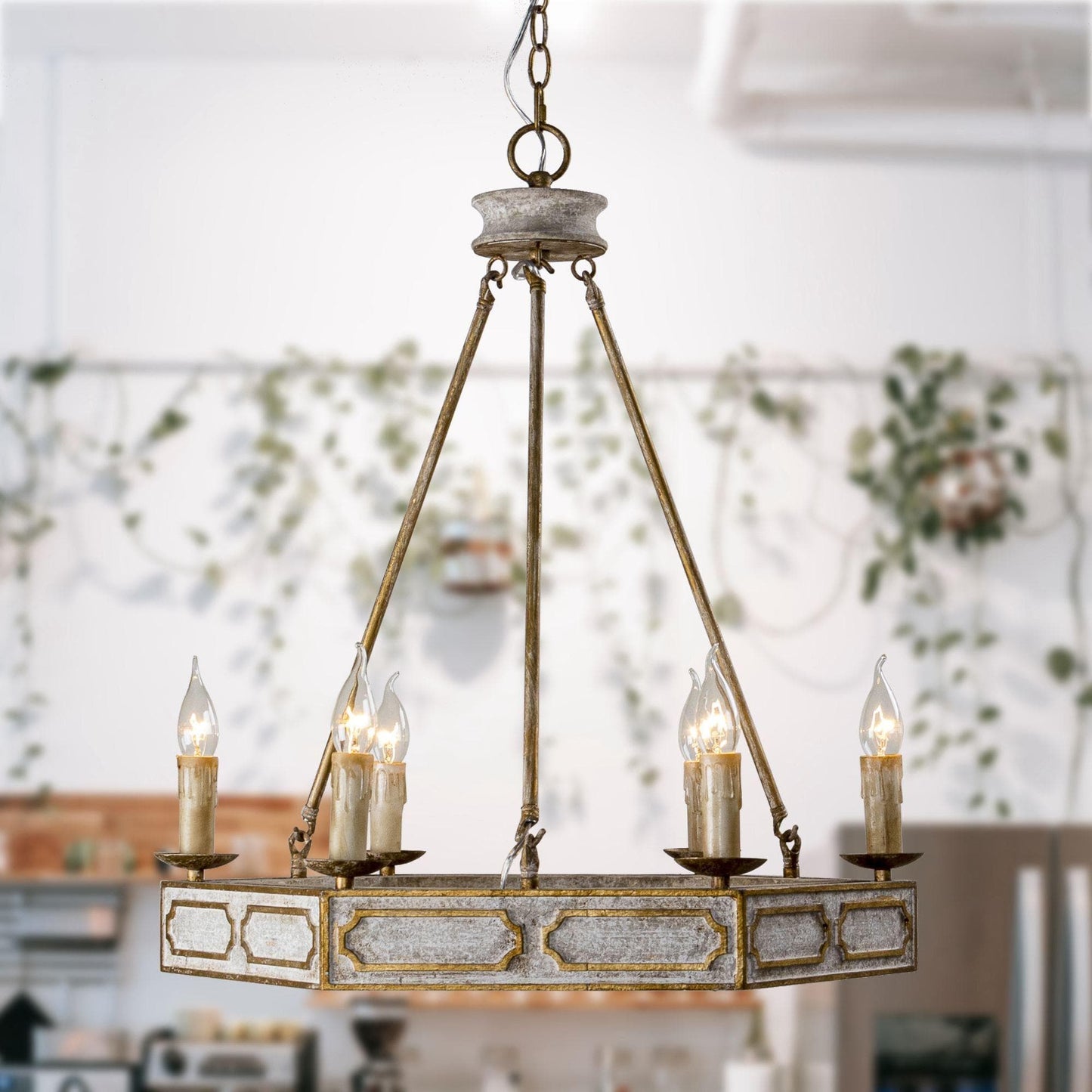 6-Light Farmhouse Wooden Pendant Lighting