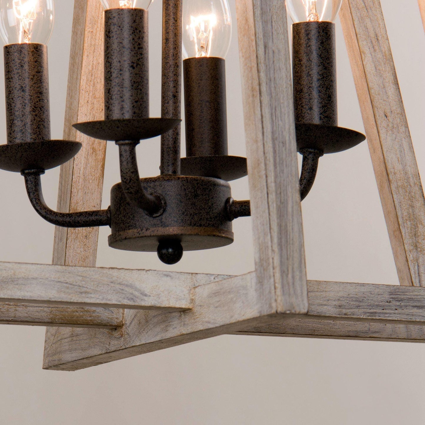 4-Light Wooden Rustic Lantern Pendant LED