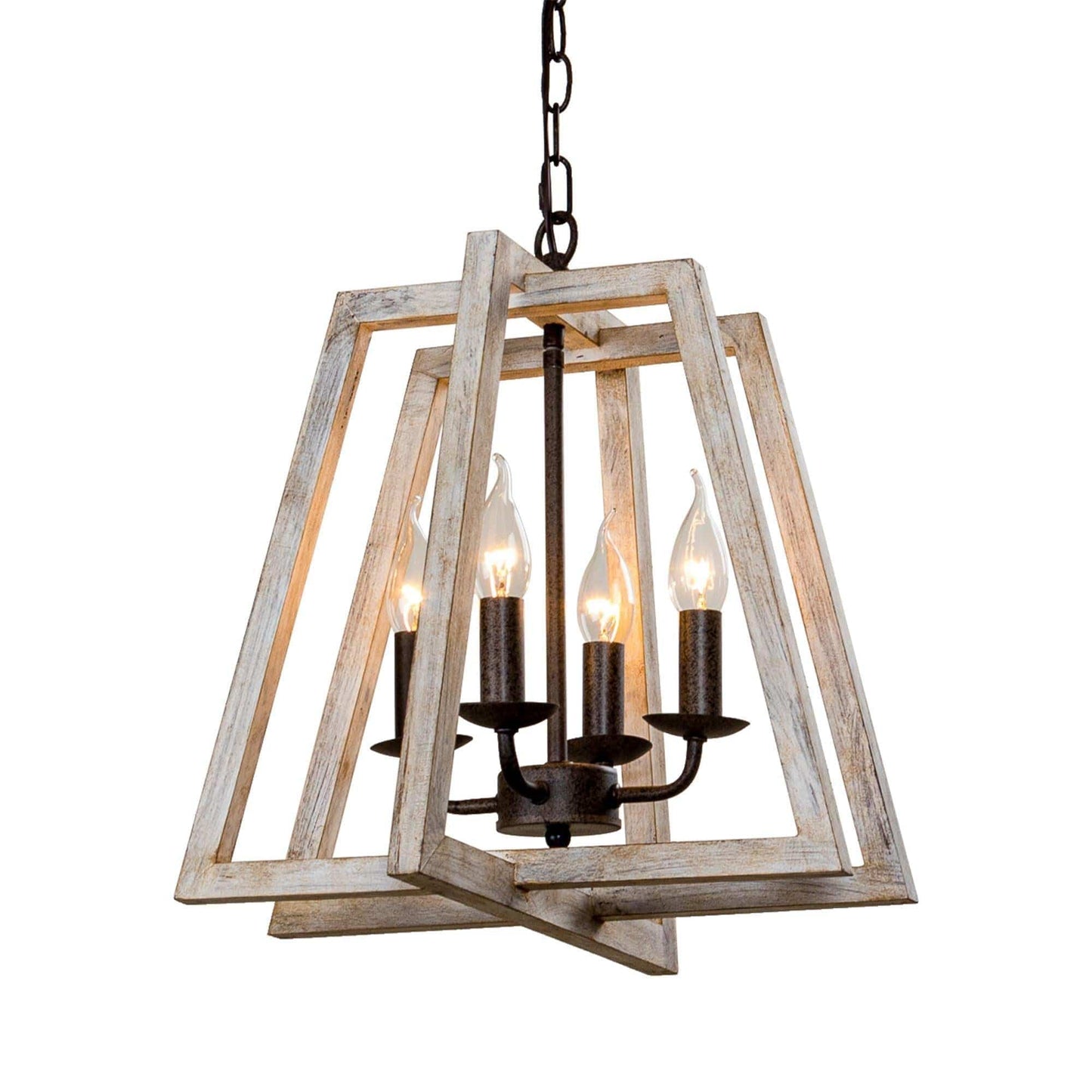 4-Light Wooden Rustic Lantern Pendant LED