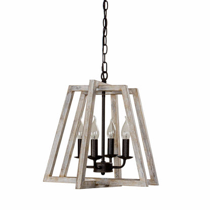 4-Light Wooden Rustic Lantern Pendant LED