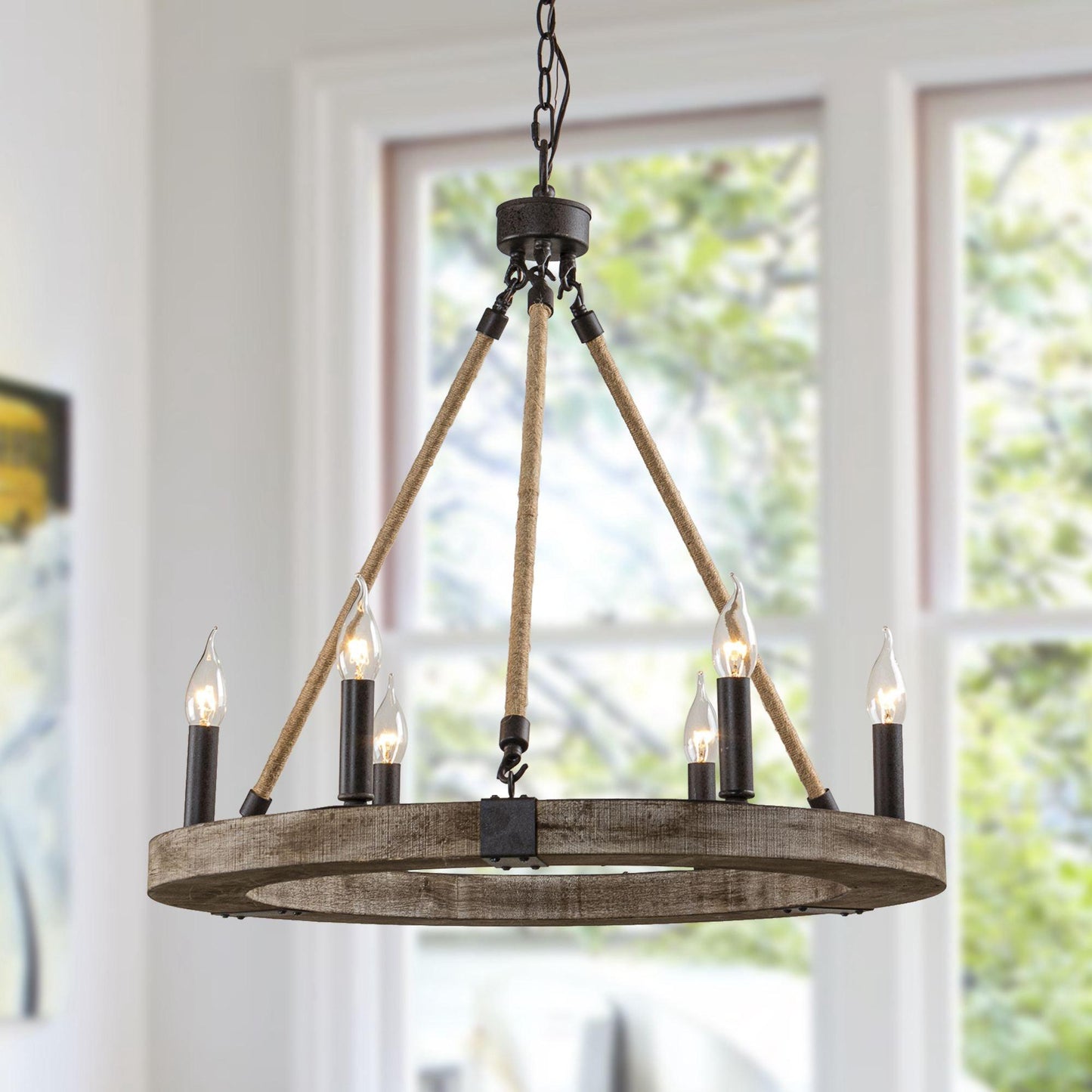 6-Light Farmhouse Wooden Pendant Lighting