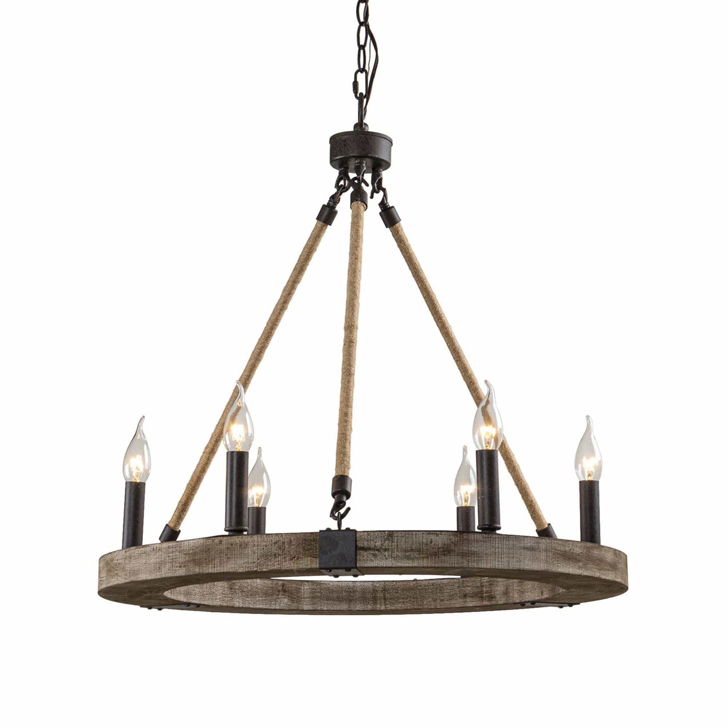 6-Light Farmhouse Wooden Pendant Lighting