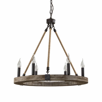 6-Light Farmhouse Wooden Pendant Lighting