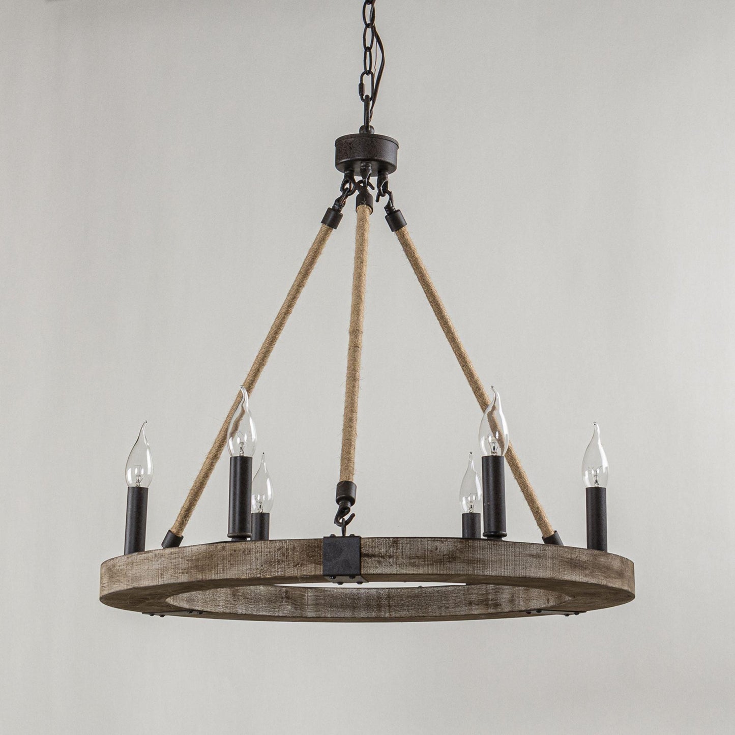 6-Light Farmhouse Wooden Pendant Lighting