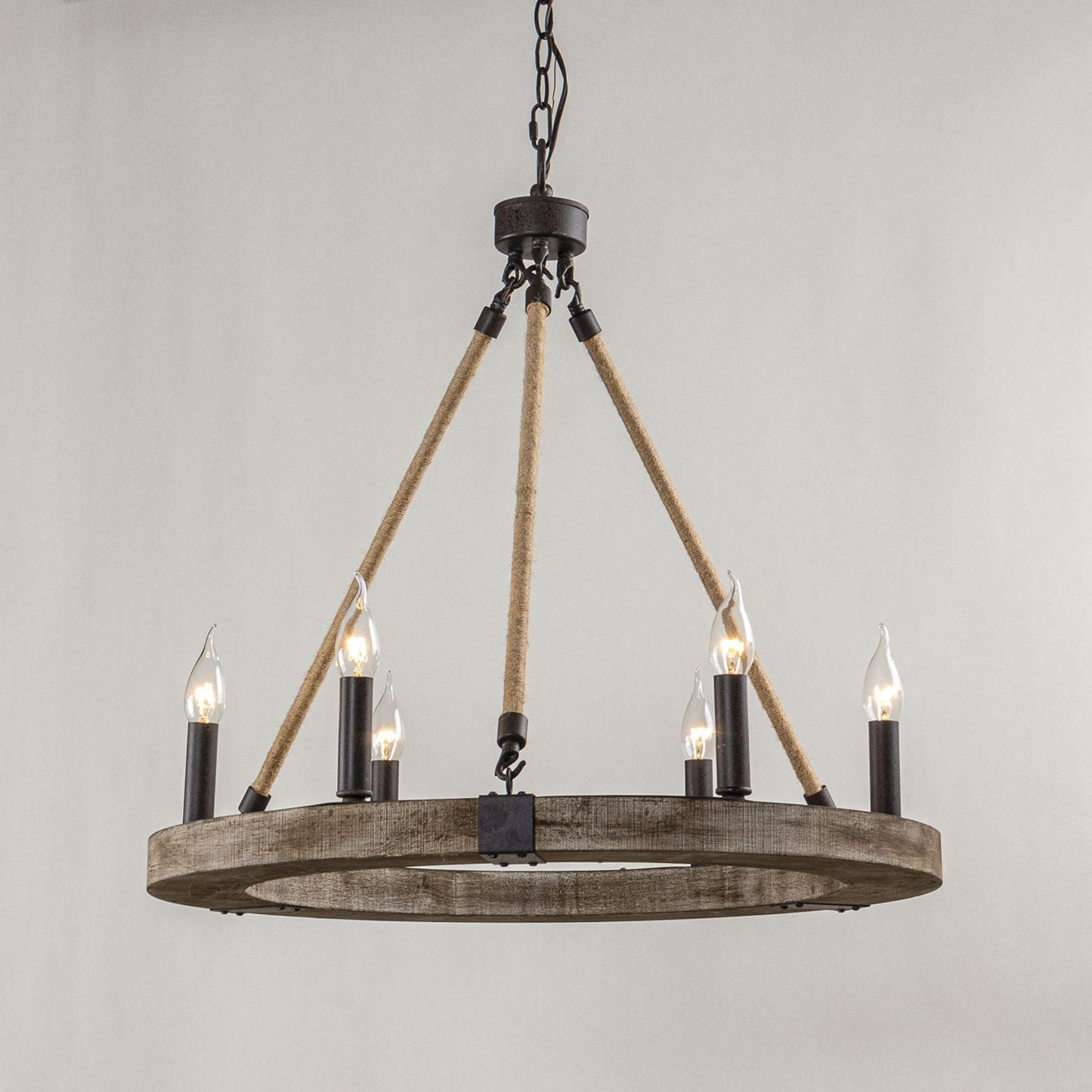 6-Light Farmhouse Wooden Pendant Lighting