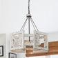 4-Light Distressed White Wooden Drum Chandelier