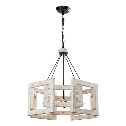 4-Light Distressed White Wooden Drum Chandelier