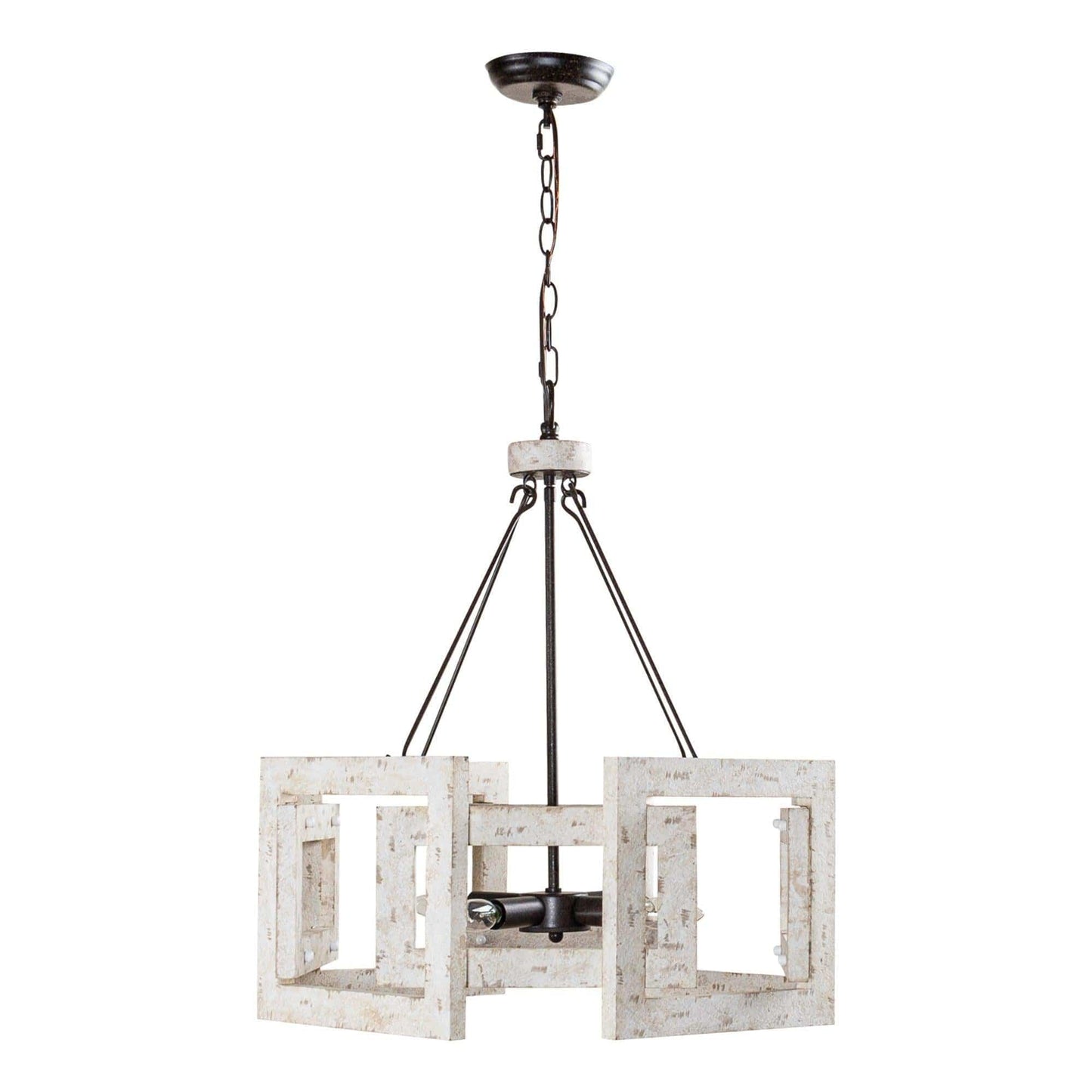 4-Light Distressed White Wooden Drum Chandelier