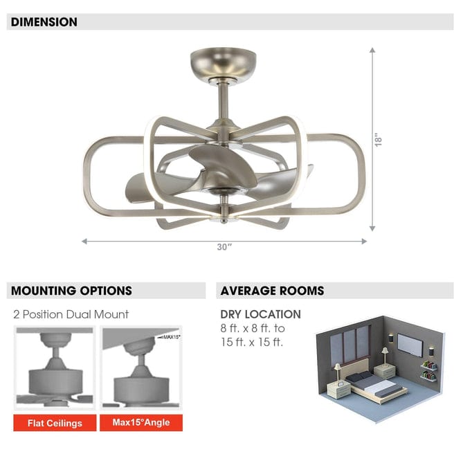 Parrot Uncle 30" Theron Modern DC Motor Downrod Mount Reversible Ceiling Fan with LED Lighting and Remote Control