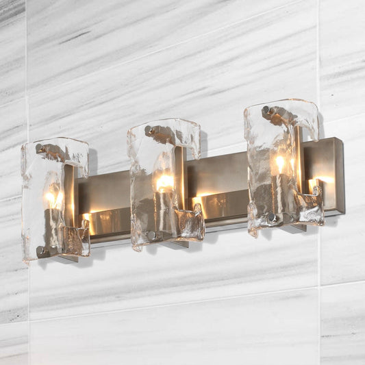 Modern 3-Light Nickle Wall Sconce with Glass Shade
