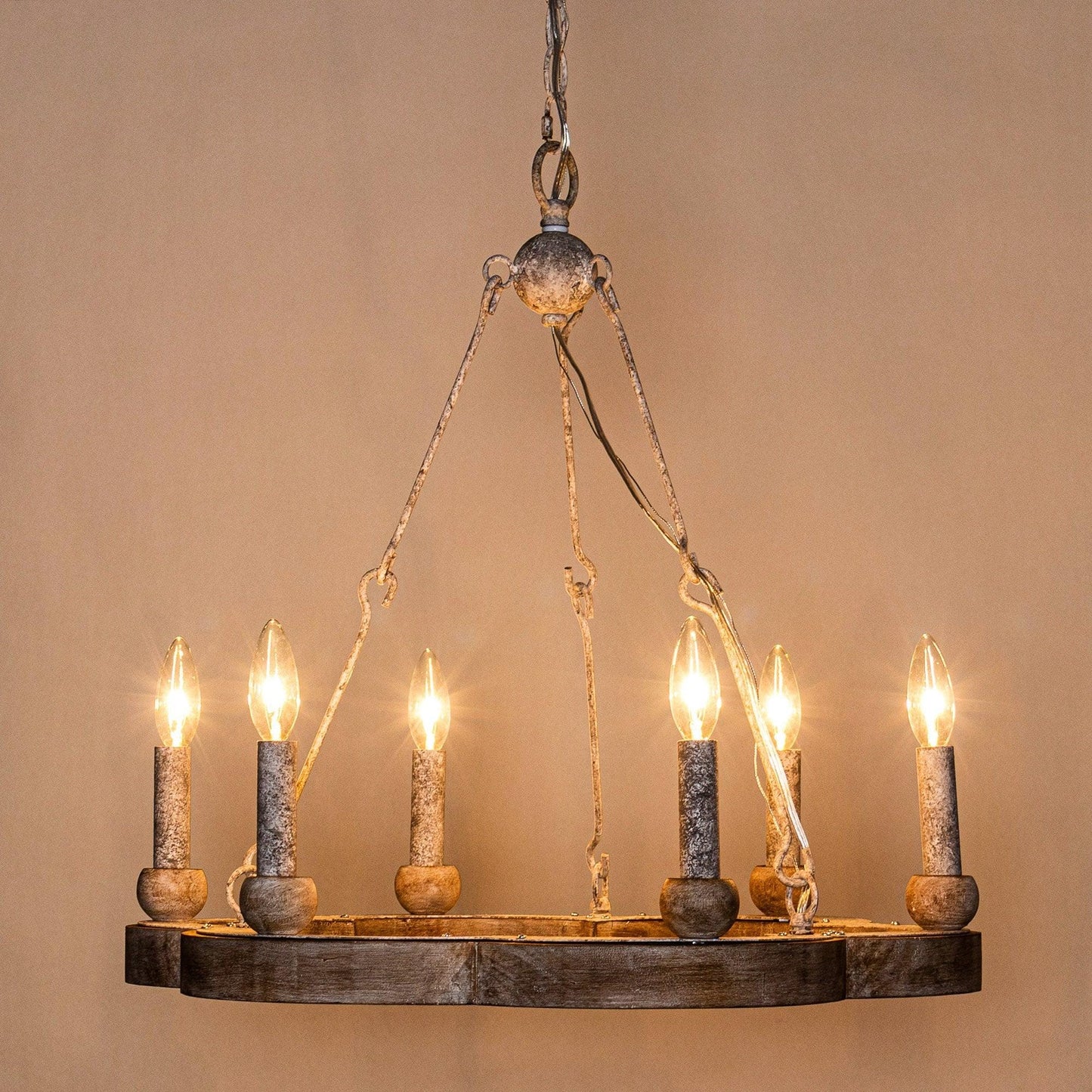 6-Light Modern Wood Wheel Chandelier