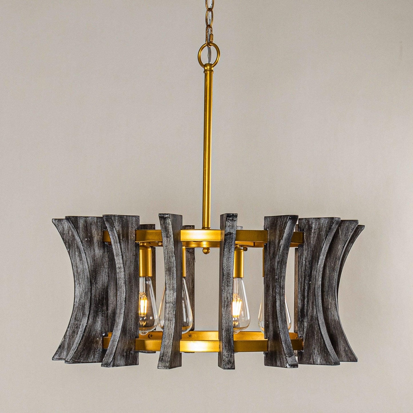 4-Light Grey Wooden Drum Chandelier