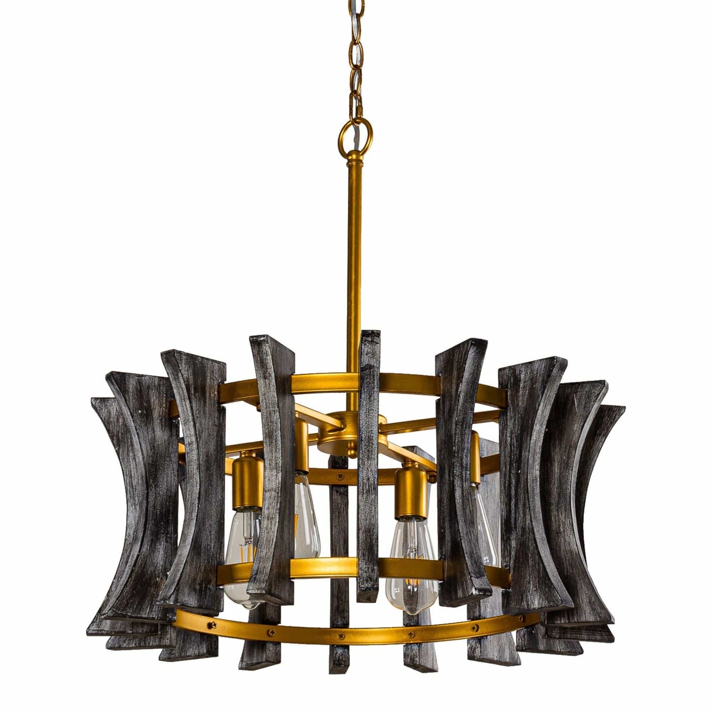 4-Light Grey Wooden Drum Chandelier