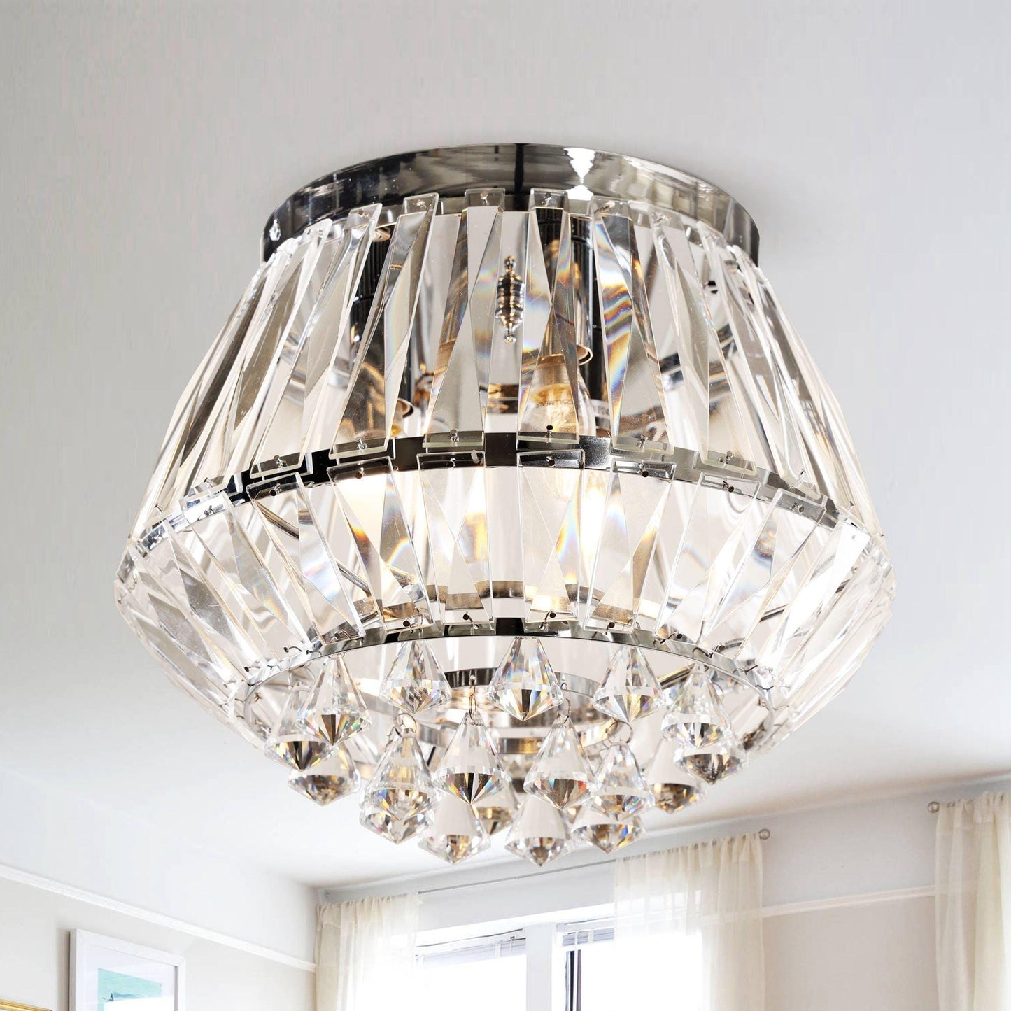 Norrington 3-Light Chrome Flush Mount Chandelier with Crystal Shades