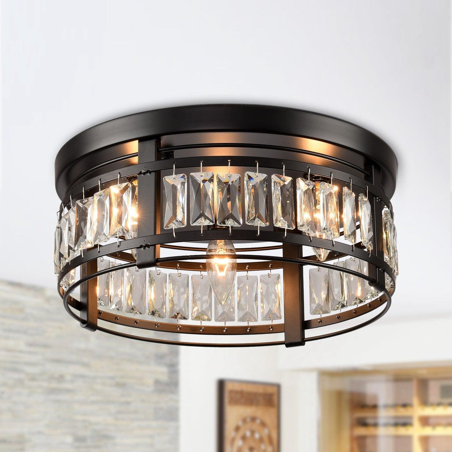 3-Light Modern Crystal Flush Mount Ceiling Light