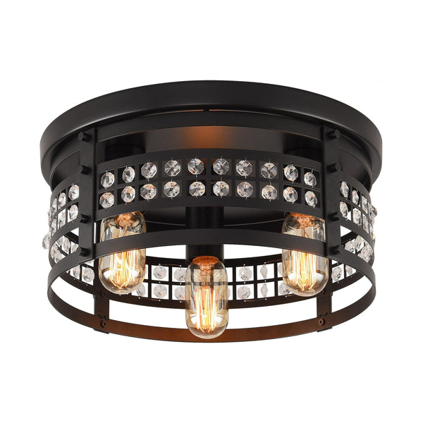 Antique Black 3-Light Modern Drum Flush Mount Light