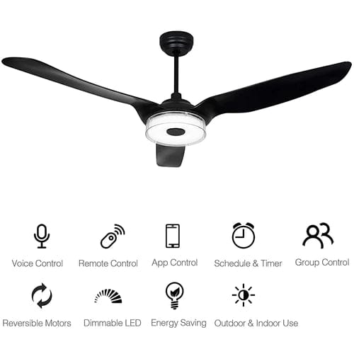 Carro USA Fletcher Outdoor 52 inch 3-Blade Smart Ceiling Fan with LED Light Kit & Remote