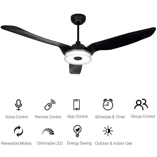 Carro USA Fletcher 60 inch 3-Blade Smart Ceiling Fan with LED Light Kit & Remote