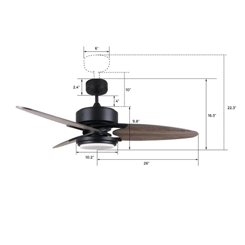 Carro USA Maddox 52 inch 3-Blade Ceiling Fan with LED Light Kit & Remote Control