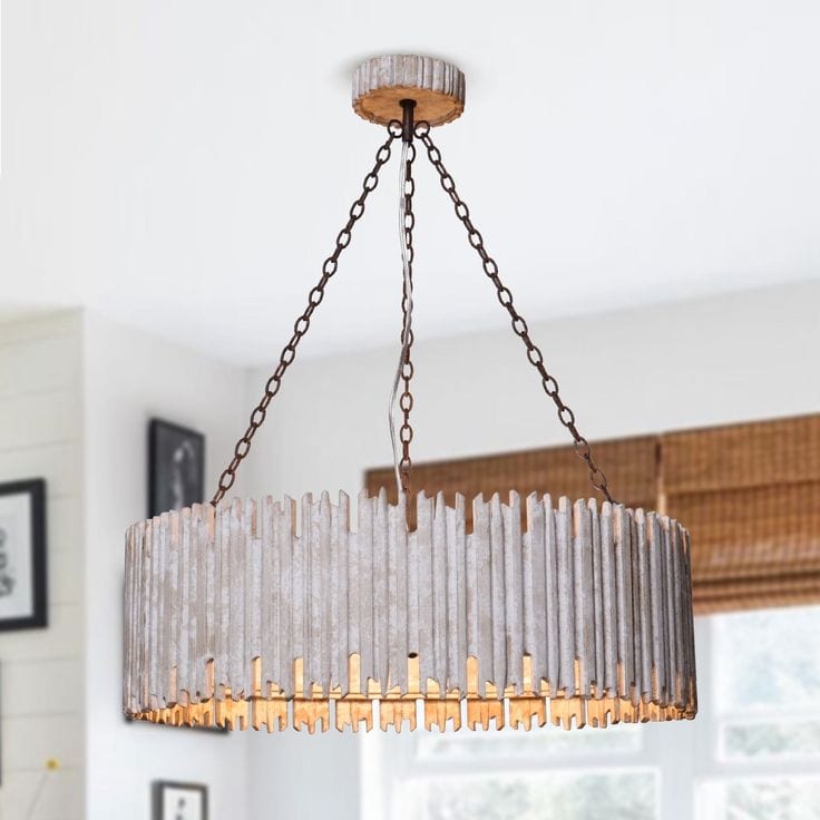 Chouinard 3-Light Natural Wooden Drum Chandelier