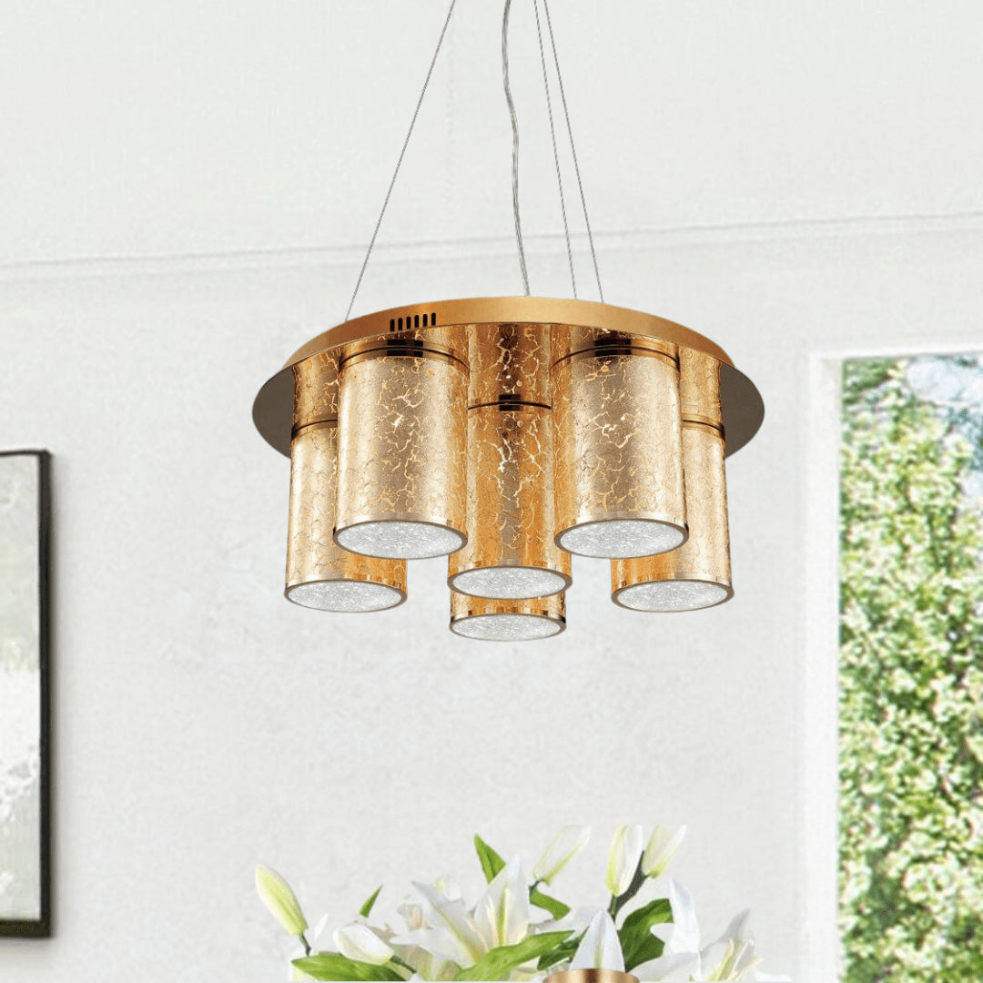 James R. Moder Lighting 6 Light Gold Leaf Chandelier