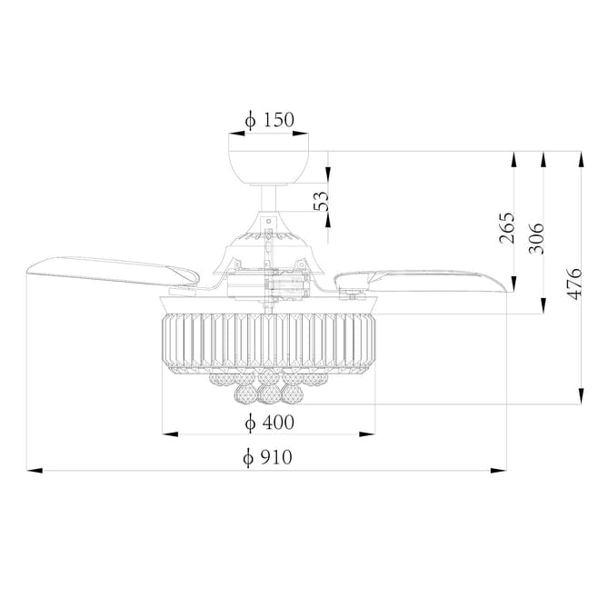 Parrot Uncle 36" Broxburne Modern Chrome Downrod Mount Retractable Crystal Ceiling Fan with Lighting and Wall Control