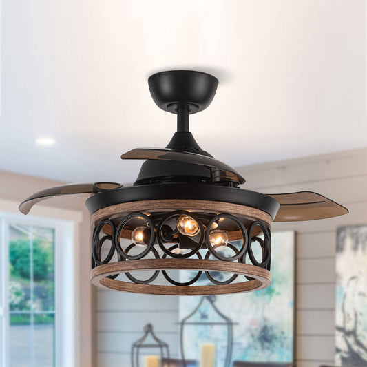 Parrot Uncle 36" Mirelle Farmhouse Downrod Mount Ceiling Fan with Lighting and Wall Control