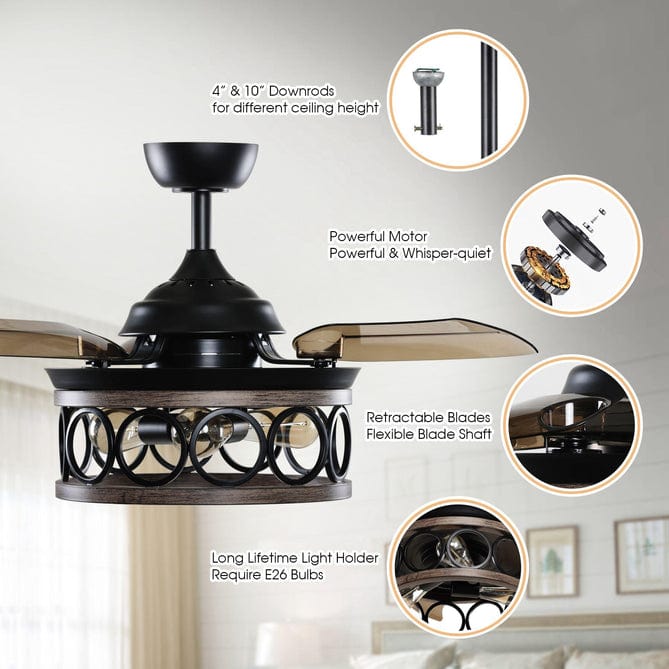 Parrot Uncle 36" Mirelle Farmhouse Downrod Mount Ceiling Fan with Lighting and Wall Control