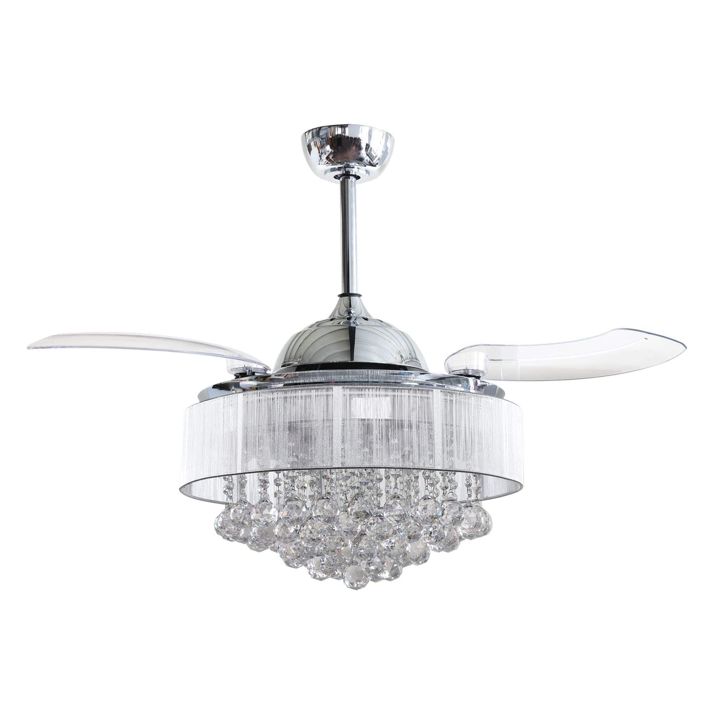 Parrot Uncle 42" Broxburne Modern Chrome Downrod Mount Crystal Ceiling Fan with Lighting and Remote Control