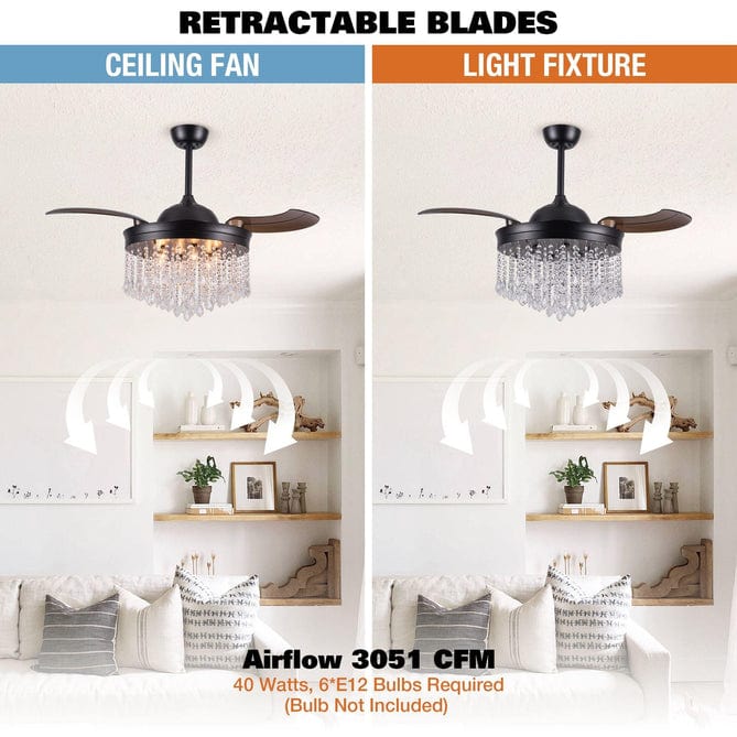 Parrot Uncle 42" Mateo Modern Downrod Mount Crystal Ceiling Fan with Lighting and Remote Control