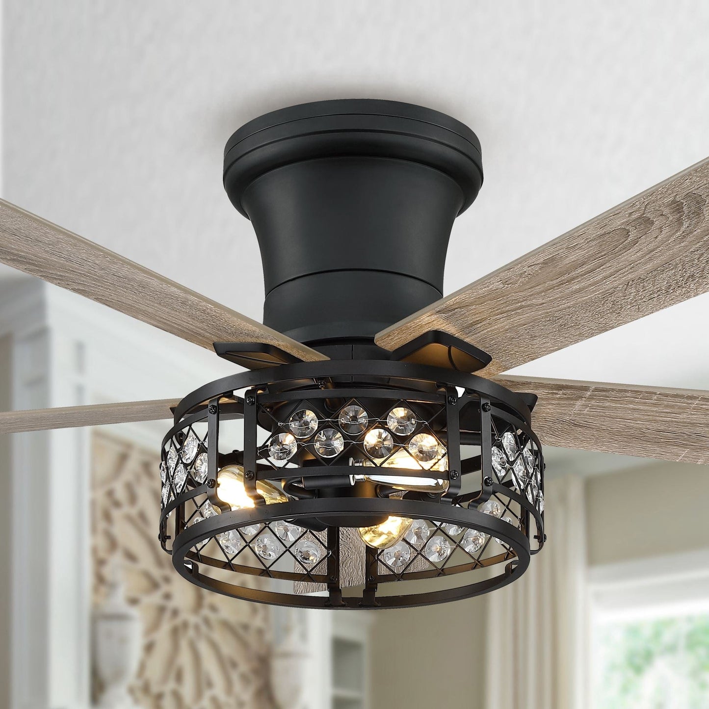 Parrot Uncle 52" Divisadero Farmhouse Flush Mount Reversible Ceiling Fan with Lighting and Remote Control