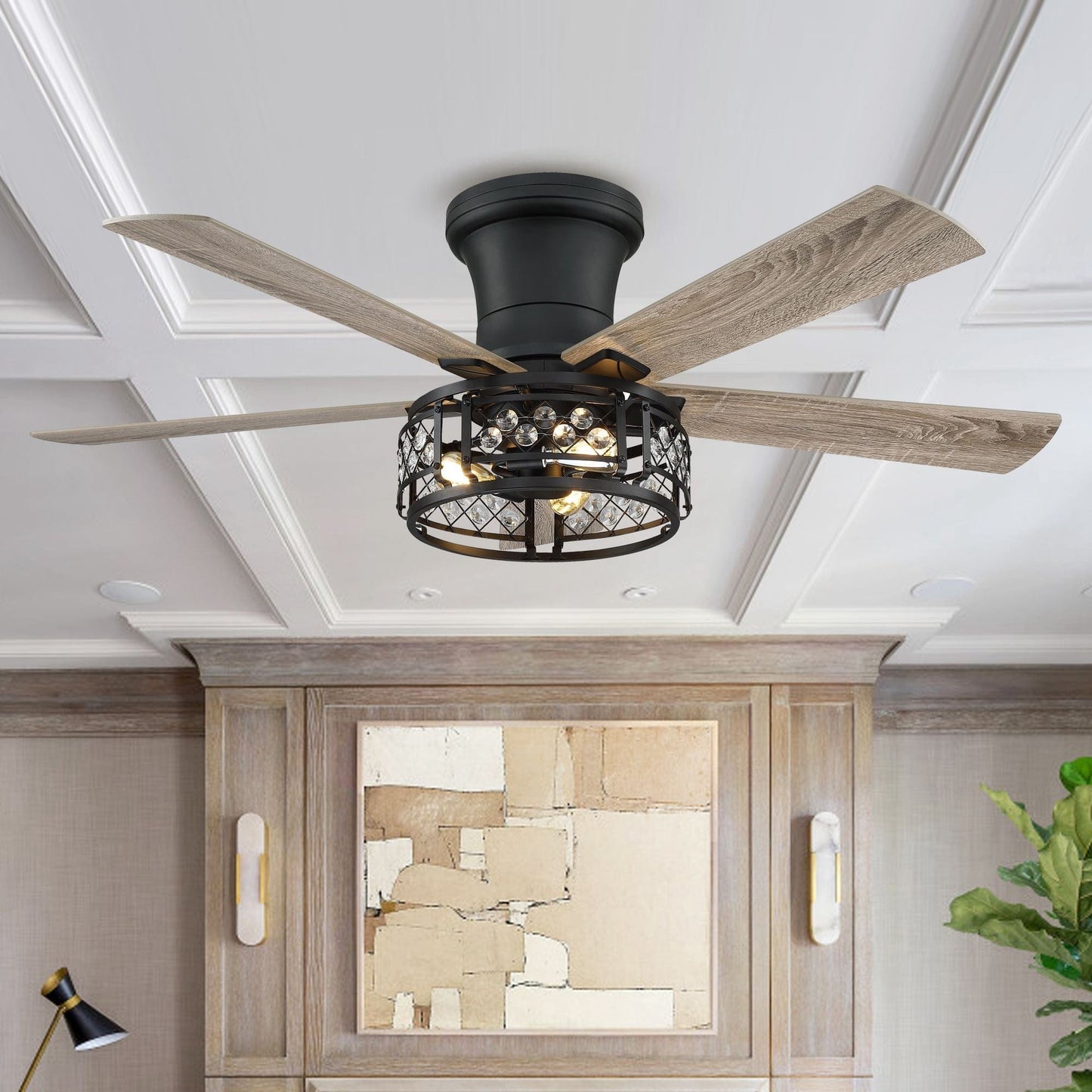 Parrot Uncle 52" Divisadero Farmhouse Flush Mount Reversible Ceiling Fan with Lighting and Remote Control