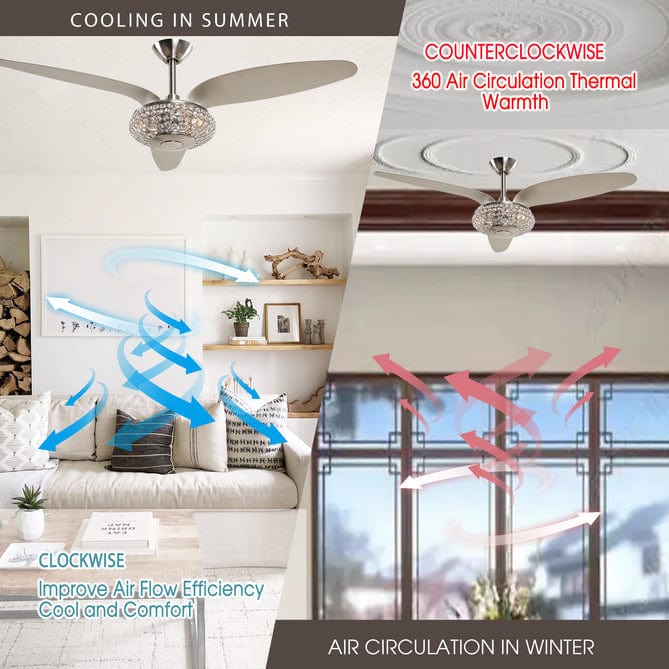 Parrot Uncle 52" Brevoort Modern Brushed Nickel Downrod Mount Crystal Reversible Ceiling Fan with Lighting and Remote Control