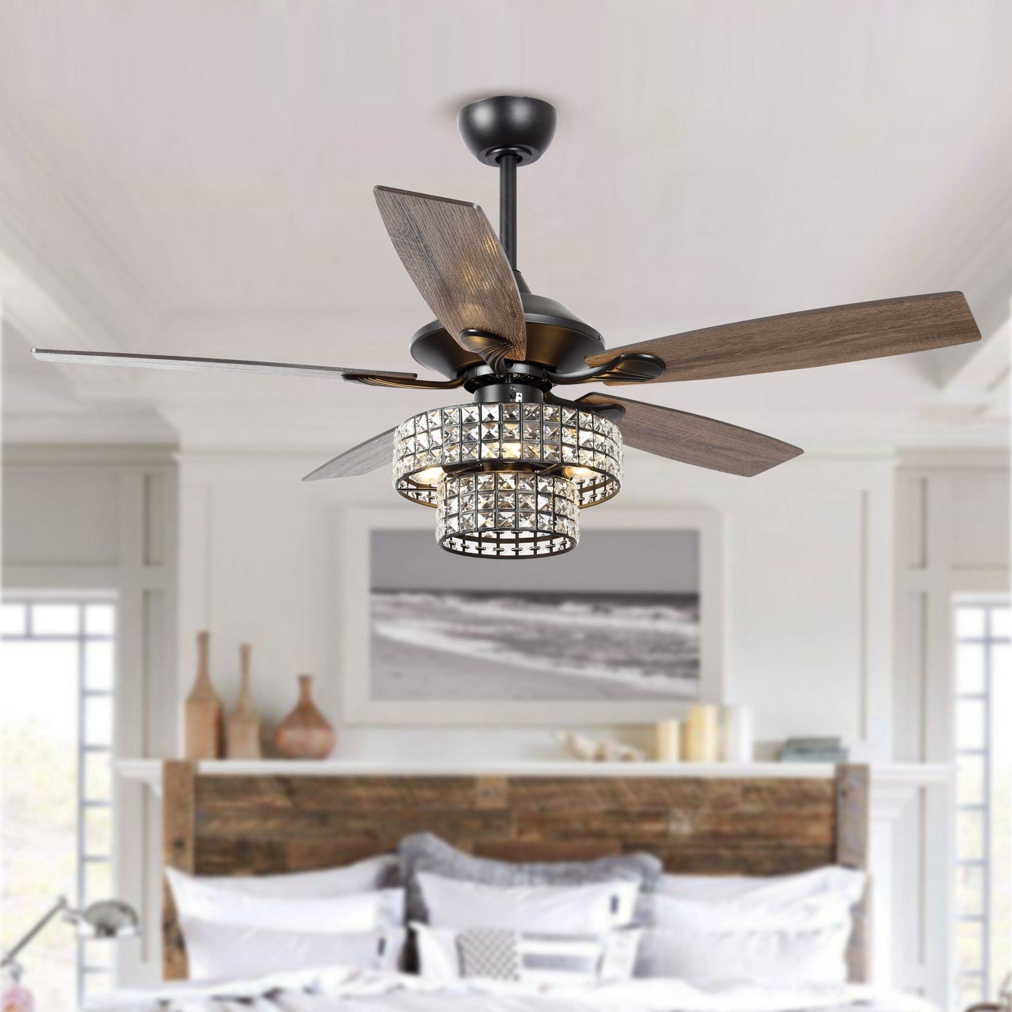 Parrot Uncle 52" Howell Modern Downrod Mount Reversible Crystal Ceiling Fan with Lighting and Remote Control