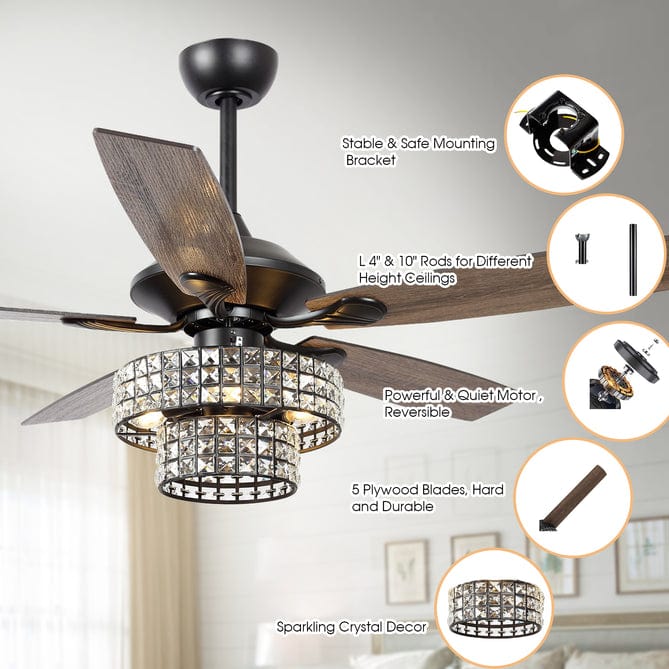 Parrot Uncle 52" Howell Modern Downrod Mount Reversible Crystal Ceiling Fan with Lighting and Remote Control
