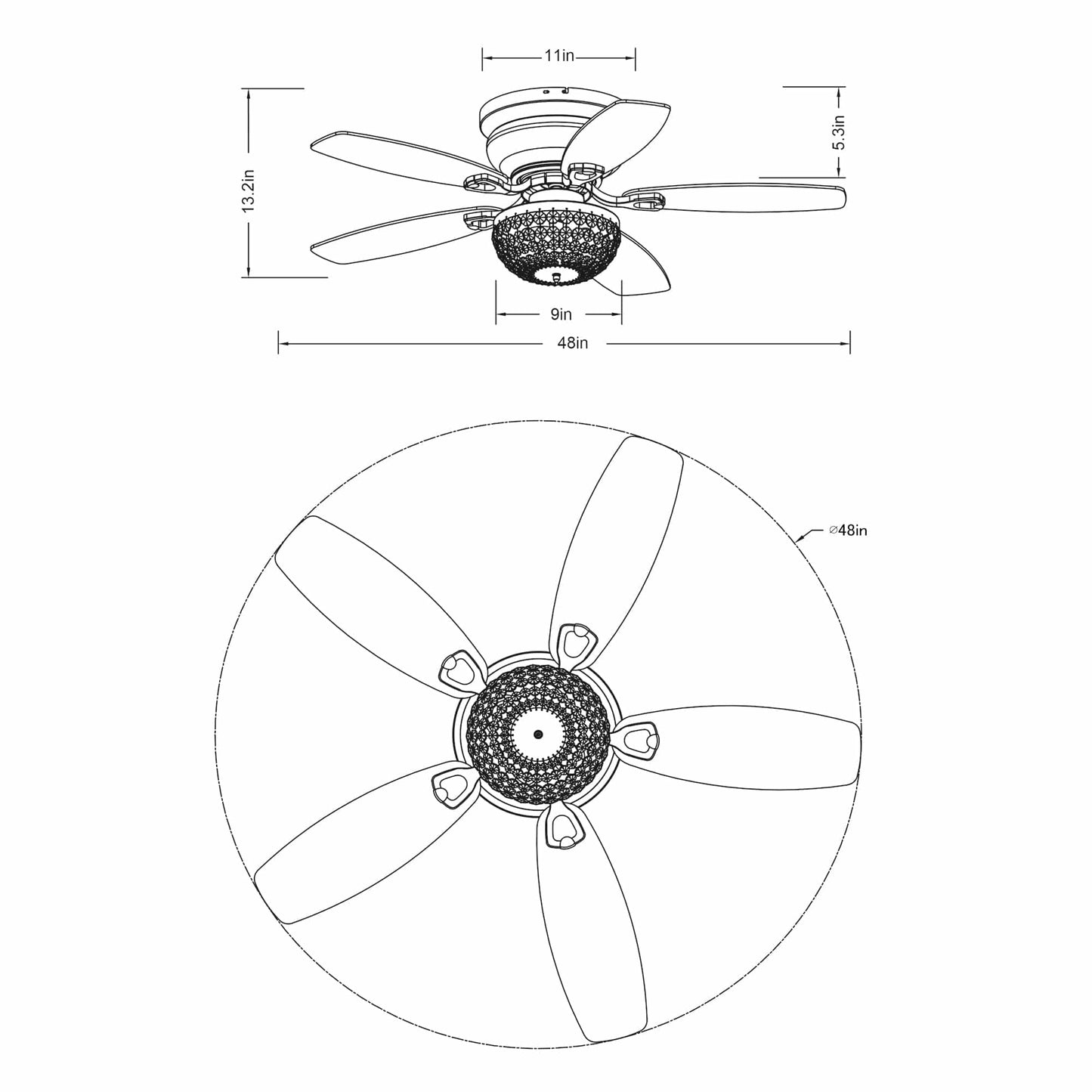 Parrot Uncle 48" Modern Flush Mount Reversible Crystal Ceiling Fan with Lighting and Remote Control