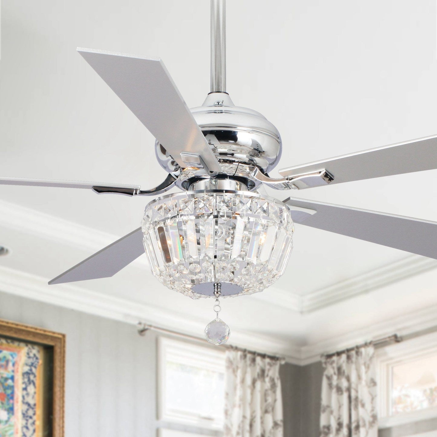 Parrot Uncle 52" Ganga Modern Downrod Mount Reversible Crystal Ceiling Fan with Lighting and Remote Control