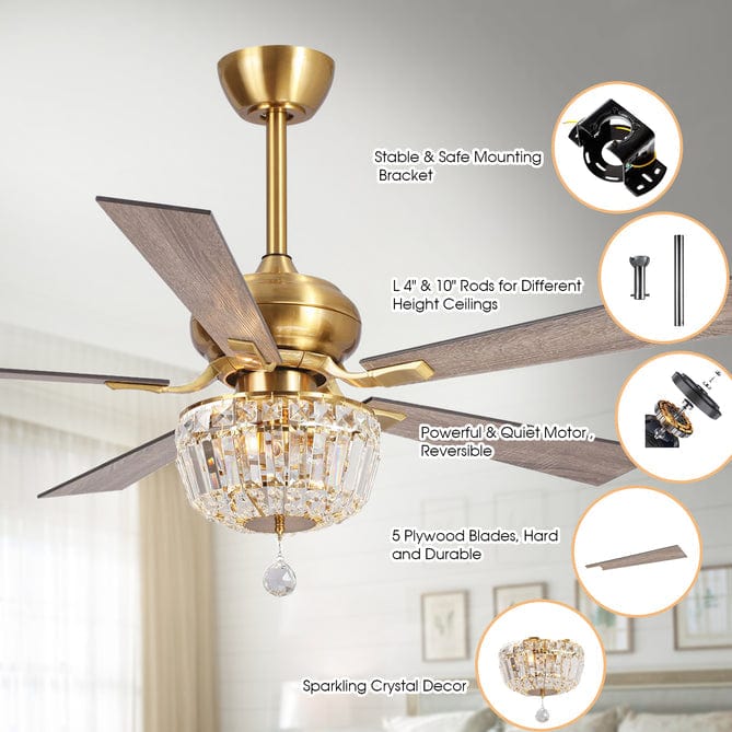 Parrot Uncle 52" Ganga Modern Downrod Mount Reversible Crystal Ceiling Fan with Lighting and Remote Control