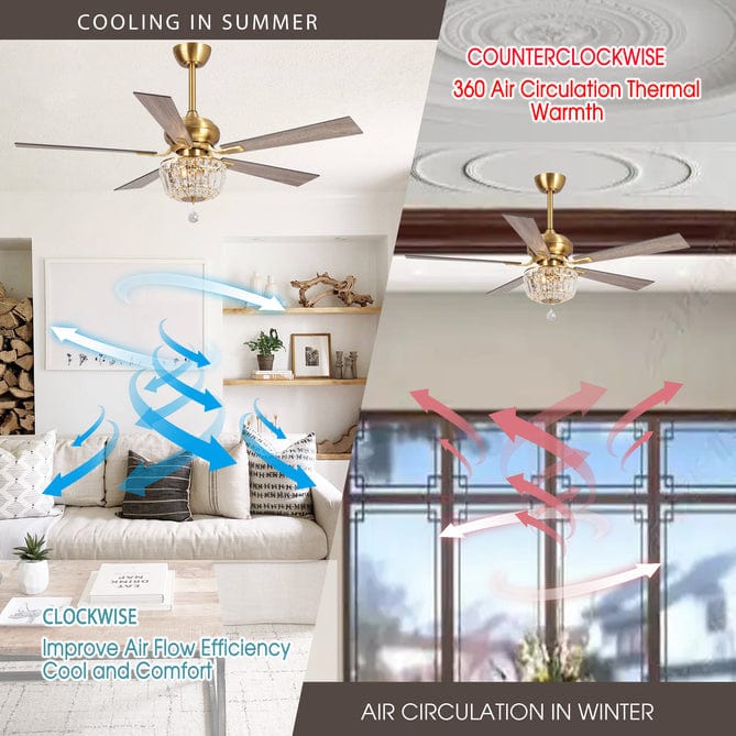 Parrot Uncle 52" Ganga Modern Downrod Mount Reversible Crystal Ceiling Fan with Lighting and Remote Control