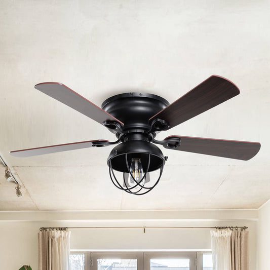 Parrot Uncle 42" Traditional Flush Mount Reversible Ceiling Fan with Lighting and Remote Control