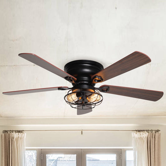 Parrot Uncle 48" Ummuhan Industrial Flush Mount Reversible Ceiling Fan with Lighting and Remote Control