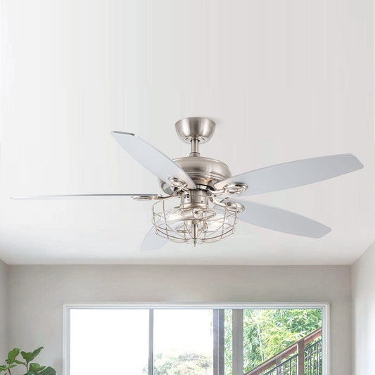 Parrot Uncle 52" Kyla Industrial Brushed Nickel Downrod Mount Reversible Ceiling Fan with Lighting and Remote Control