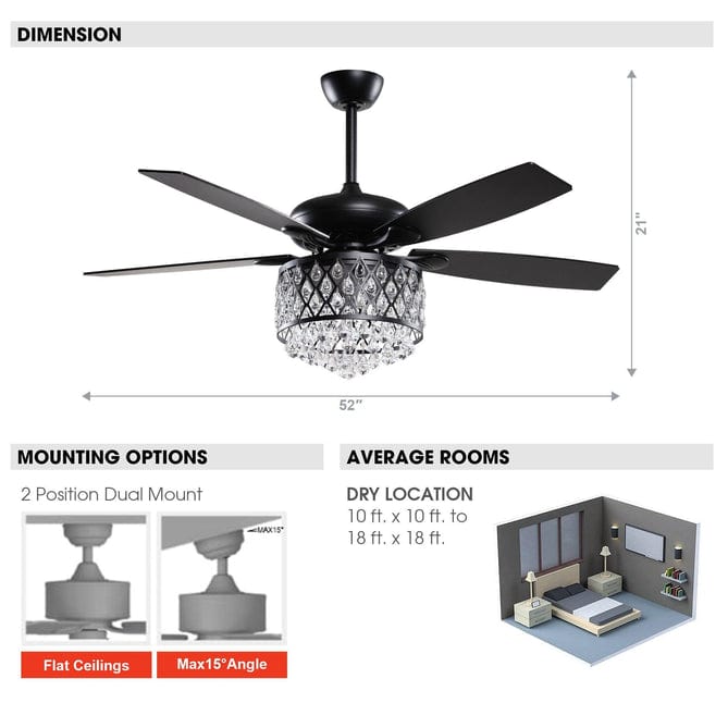Parrot Uncle 52" Wethington Modern Downrod Mount Reversible Crystal Ceiling Fan with Lighting and Remote Control