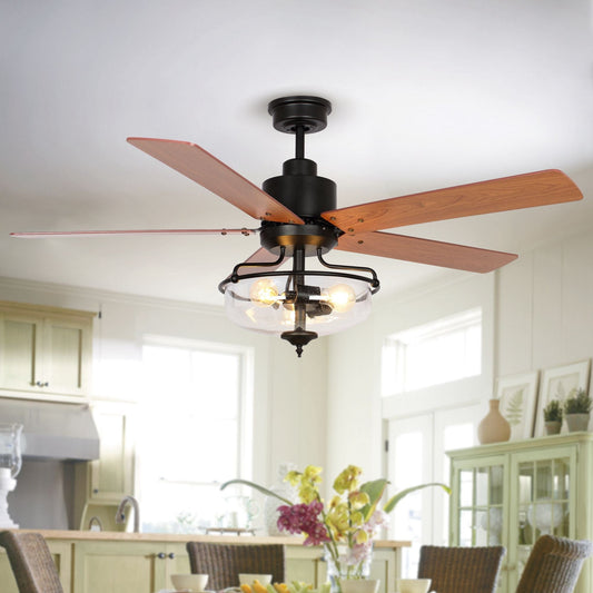 Parrot Uncle 52" Mumbai Industrial Downrod Mount Reversible Ceiling Fan with Lighting and Remote Control