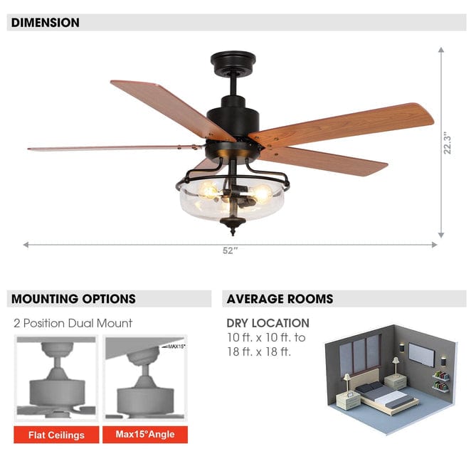 Parrot Uncle 52" Mumbai Industrial Downrod Mount Reversible Ceiling Fan with Lighting and Remote Control