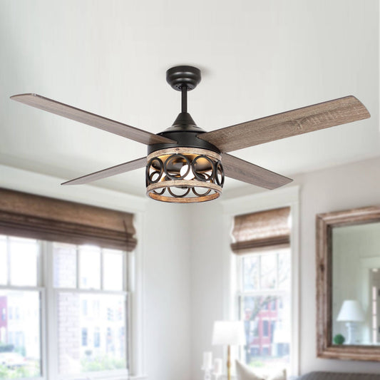 Parrot Uncle 52" Kashmir Farmhouse Downrod Mount Reversible Ceiling Fan with Lighting and Remote Control